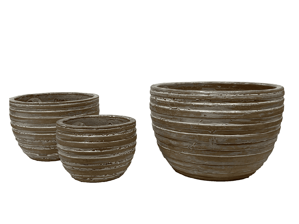 [PV-TST2632HWH-S3] TUSCAN VILLAGE HAND THROWN RIBBED BOWLS, HEIRLOOM WHITE, SET OF 3 - 14.5"X10", 11"X75", 8.5"X6.5"