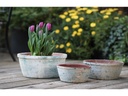 TUSCAN VILLAGE HAND THROWN ENGLISH TUMBLED POTS LOW, ATLANTIS SKY, SET OF 3 - 15.0" X 7.0", 13.0" X 6.0", 10.0" X 4.5"