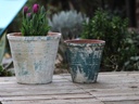 TUSCAN VILLAGE HAND THROWN ENGLISH TUMBLED POTS MEDIUM, ATLANTIS SKY, SET OF 2 - 15.0" X 14.0", 11.0" X 11.0"