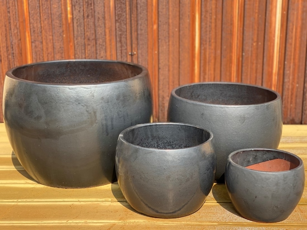 [PY-1612SVR-S4] LAGUNA DRUM PLANTER, SILVER, SET OF 4 - 21.0"X17.5", 16.5" X 12.0", 12.0" X 9.0", 8.5" X 6.0"