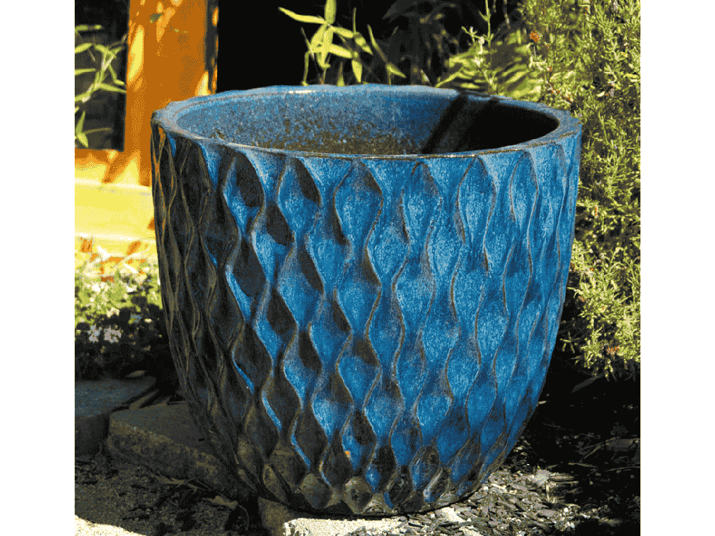 [PY-1628ABL-S3] WILD BERRY PLANTER, AZTEC BLUE, SET OF 3 - 14.0" X 13.5", 11.5" X 10.0", 8.5" X 7.5"