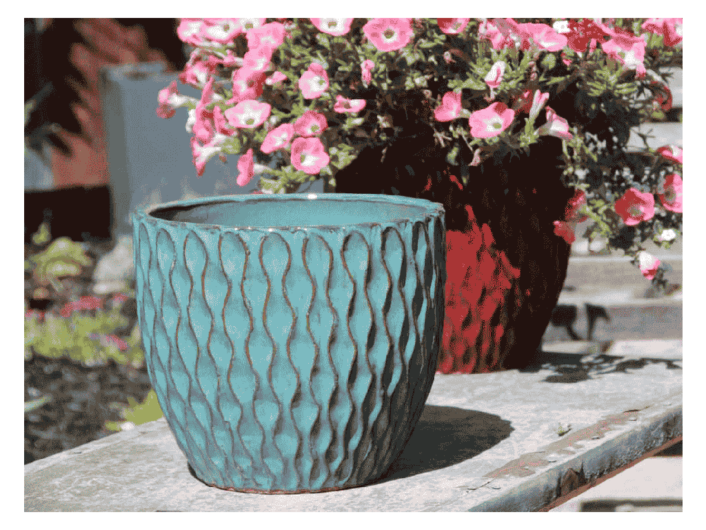 [PY-1628CBS-S3] WILD BERRY PLANTER, CARIBBEAN SEA, SET OF 3 - 14.0" X 13.5", 11.5" X 10.0", 8.5" X 7.5"