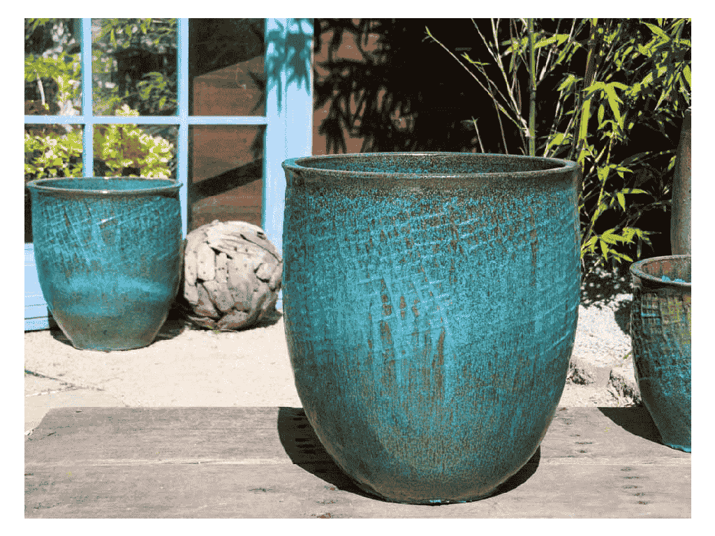 [PY-1645TQB-S3] NET PRINTED PLANTER, TROPICAL BLUE, SET OF 3 - 19.5" X 21.0", 15.5" X 17.0", 12.0" X 13.0"