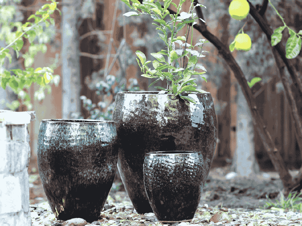 NET PRINTED URN PLANTER, ICE BLUE, SET OF 3 - 18.5"X21.0", 14.0"X17.0", 11.0"X12.5"