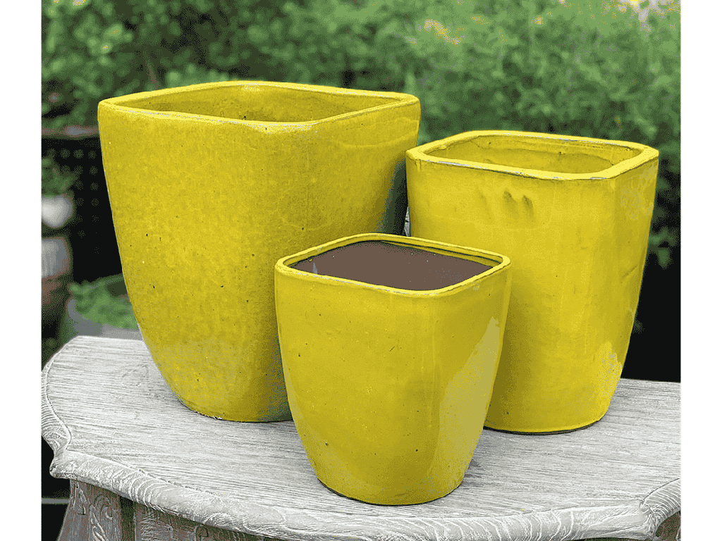 LAGUNA SQUARE PLANTER, ATOMIC YELLOW, SET OF 3- 11.0"x13.0", 9.0"x11.0" , 6.5"x8.0"