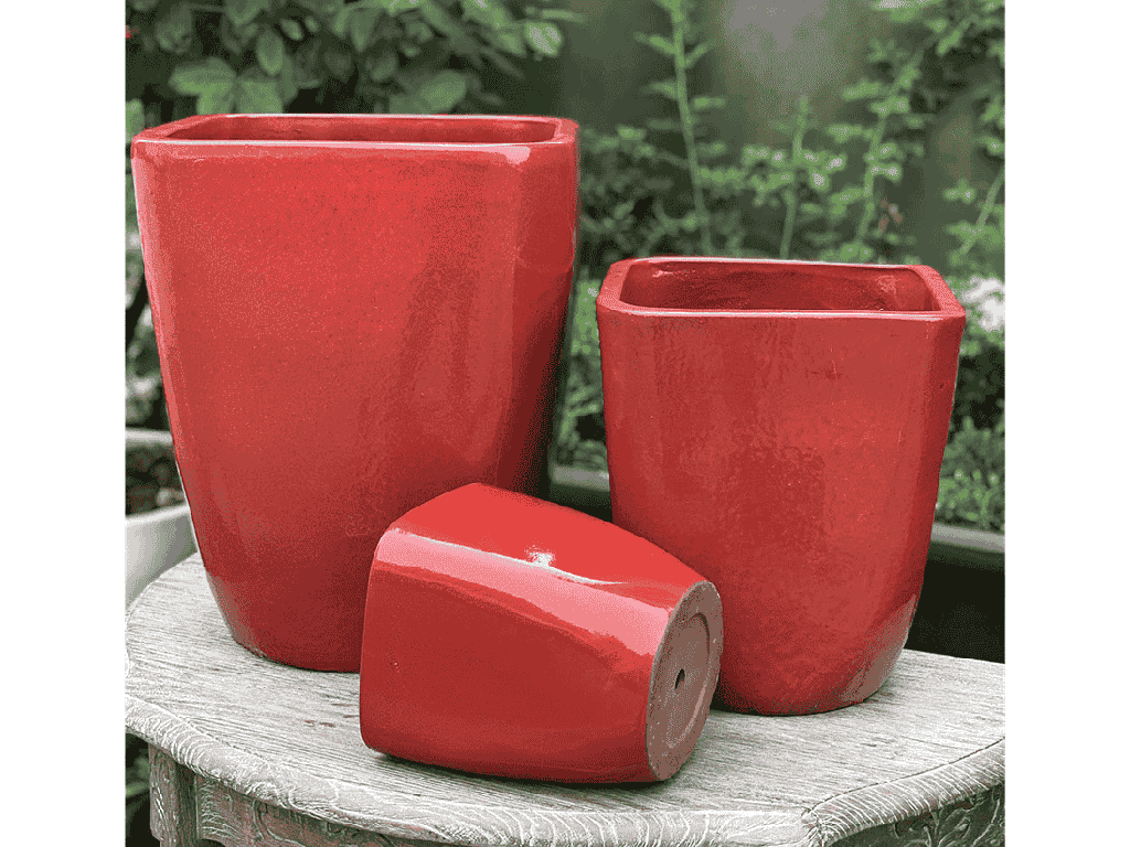 LAGUNA SQUARE PLANTER, CHILI RED, SET OF 3- 11.0"x13.0", 9.0"x11.0" , 6.5"x8.0"