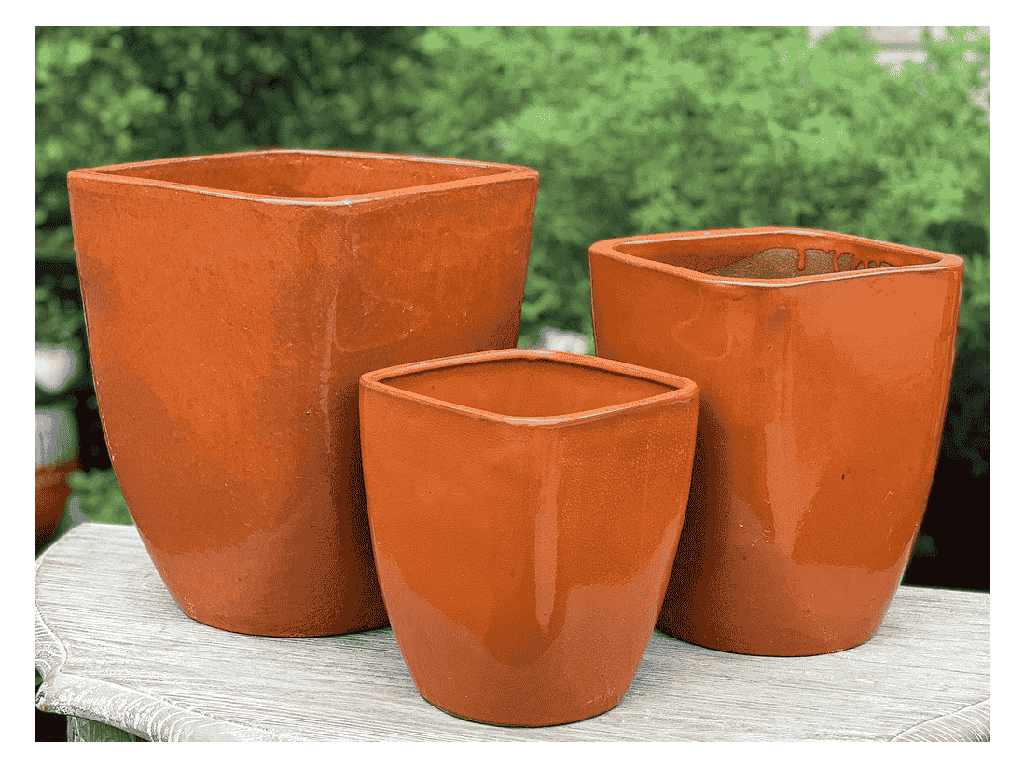 [PY-1694ORG-S3] LAGUNA SQUARE PLANTER, ORANGE, SET OF 3- 11.0"x13.0", 9.0"x11.0" , 6.5"x8.0"