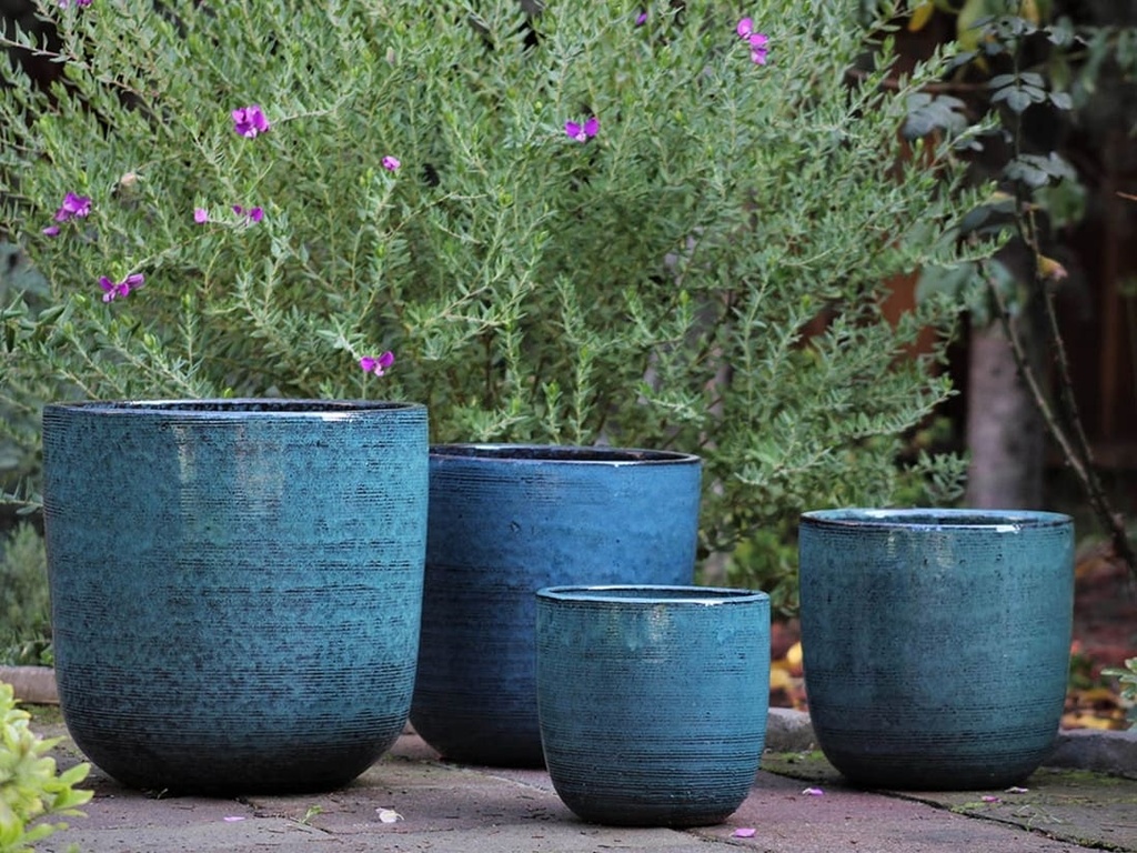 [PY-1701CBS-S4] GOOD EARTH BUCKET PLANTER, CARRIBEAN SEA, SET OF 4 -14.5"x14.5", 12.0"x12.0", 11.0"x11.0", 8.5"x8.5"