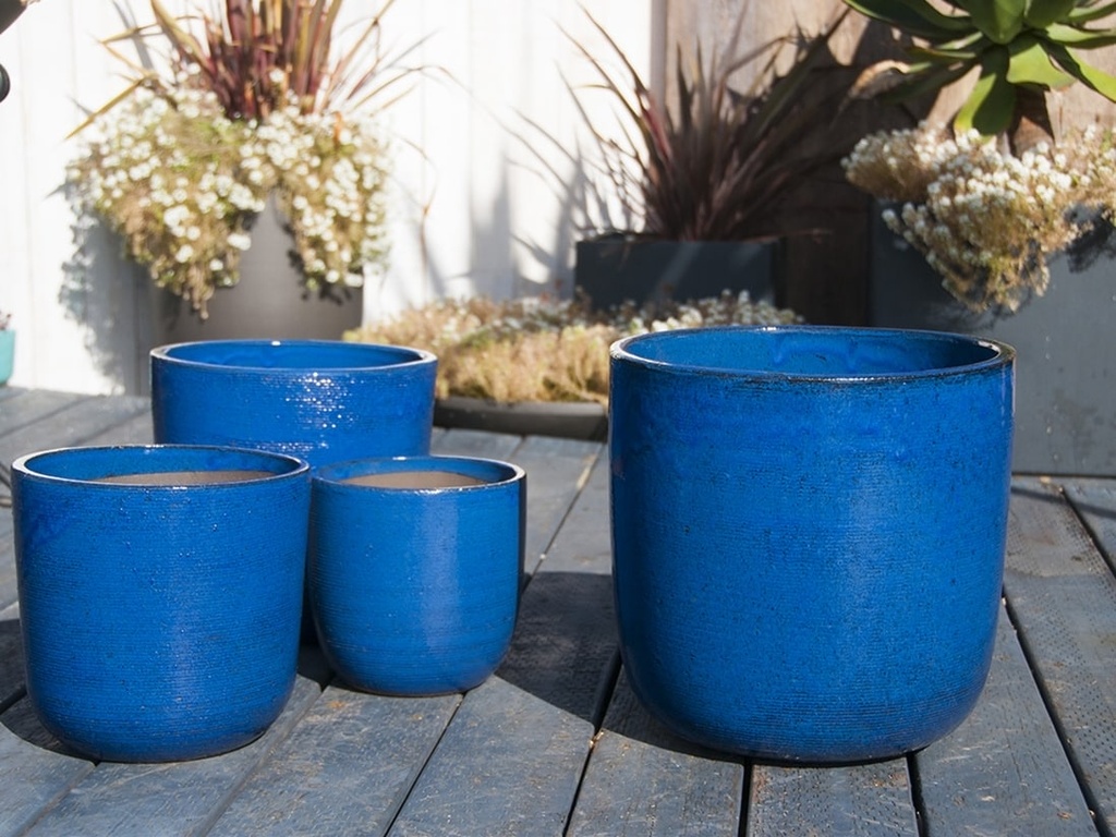 GOOD EARTH BUCKET PLANTER, FALLING BLUE, SET OF 4 -14.5"x14.5", 12.0"x12.0", 11.0"x11.0", 8.5"x8.5"
