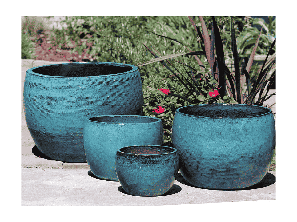 GOOD EARTH DRUM PLANTER, CARRIBEAN SEA, SET OF 4 -21.5"x15.0", 16.5"x12",13"x9.5",10"x7"