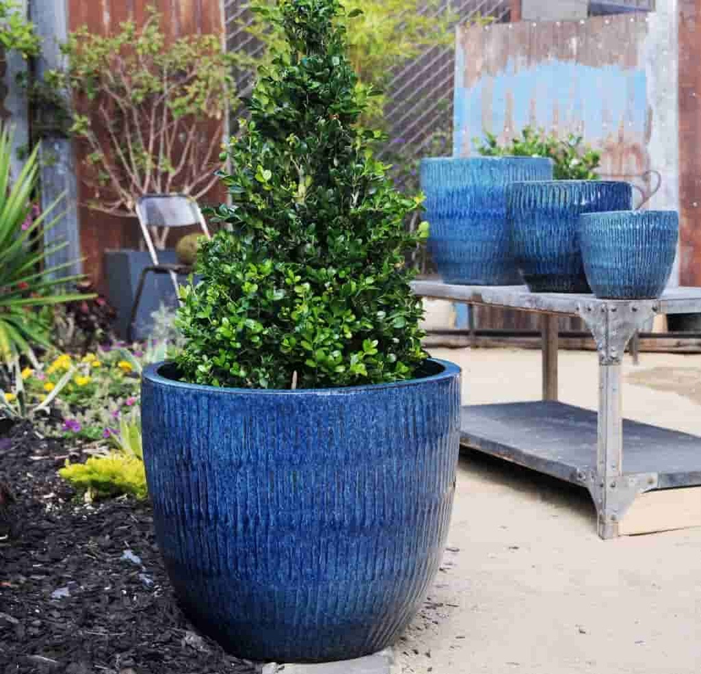 [PY-5203ABL-S3] WILLOW PLANTER, AZTEC BLUE, SET OF 3 - 14.0"X13.5", 11.5"X10.0", 8.5"X7.5"