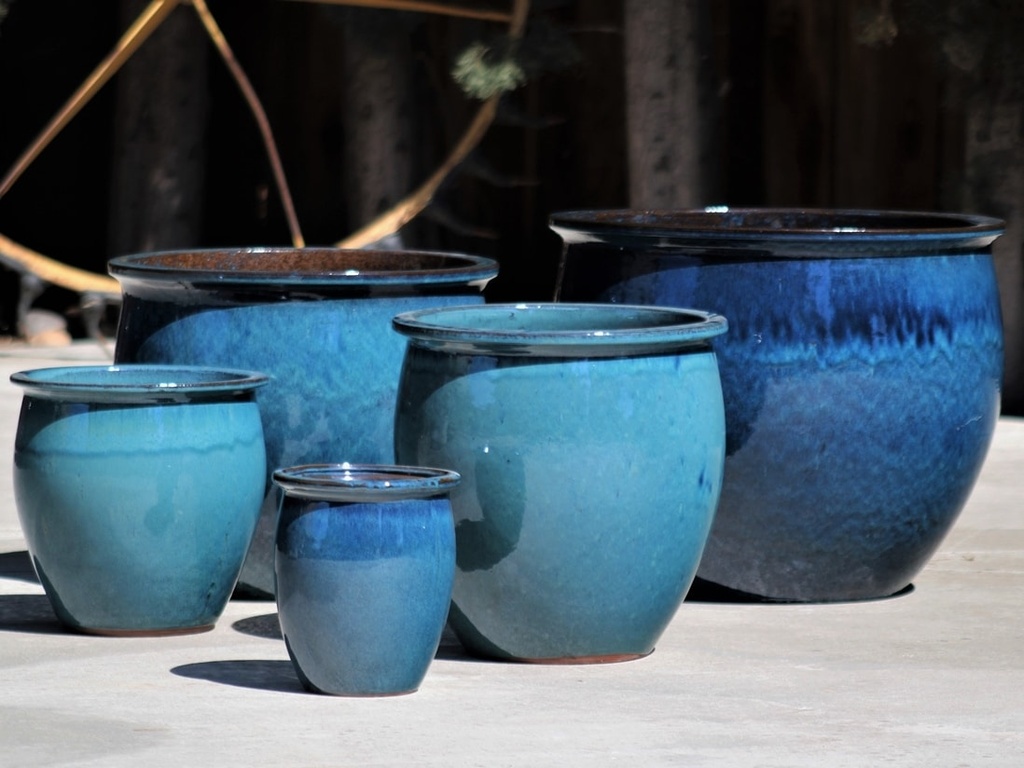 CLASSIC FISH BOWL PLANTER, CARIBBEAN SEA, SET OF 5 -23"X18.5", 19"x16", 15"x15", 12"x12" ,8"x9"