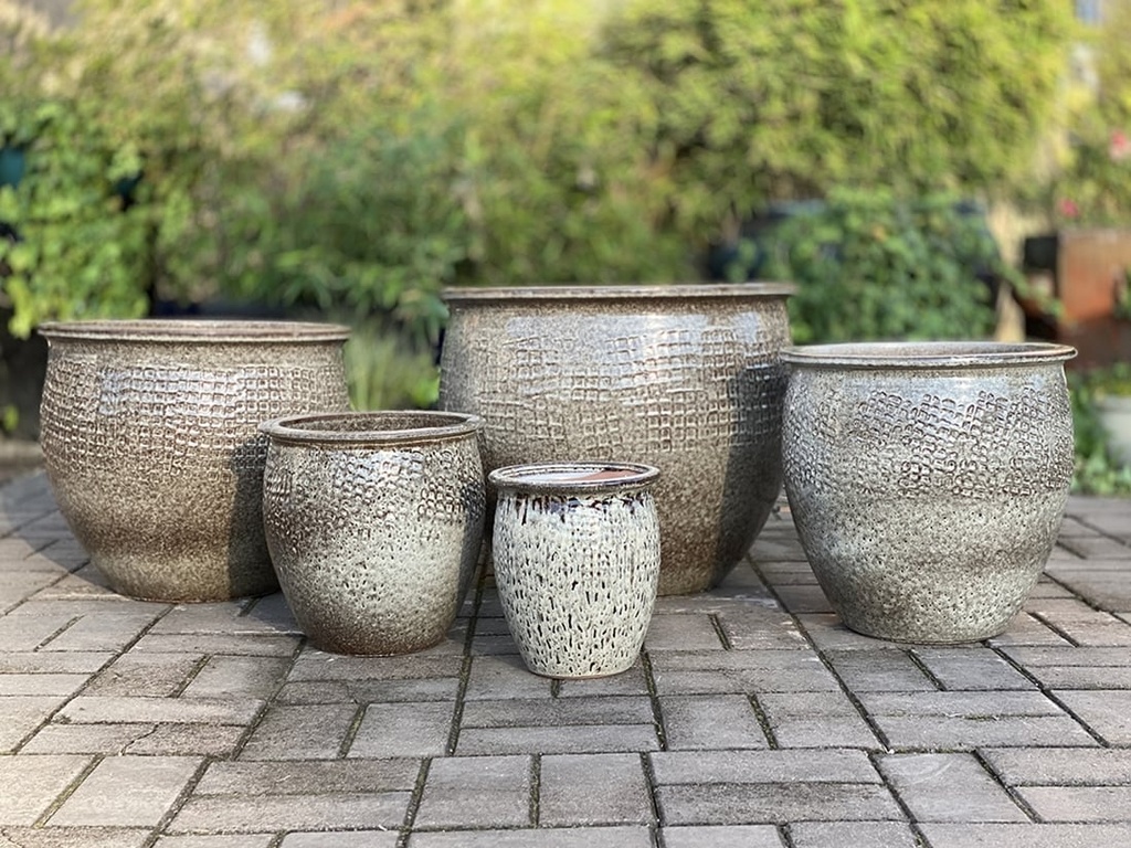 CLASSIC FISH BOWL PLANTER, CAPPUCCINO, SET OF 5 -23"X18.5", 19"x16", 15"x15", 12"x12" ,8"x9"