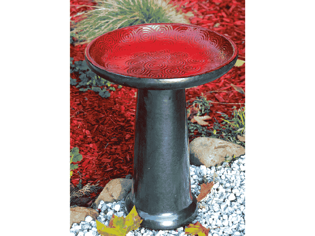 SUWANEE BIRDBATH/LOCKING TOP, TROPICAL RED, 15"X19"