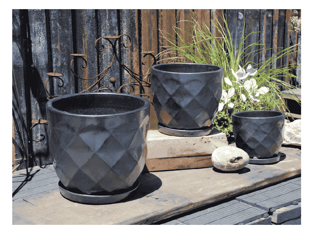 LATTICE PLANTER ATTACHED SAUCERS, SILVER, 14.0" X 10.0"