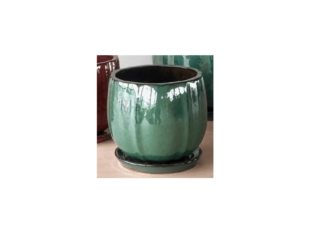 [PY-AS5025JDE-C] EGGPLANT PLANTER ATTACHED SAUCER, JADE, 11.5'' X 10''
