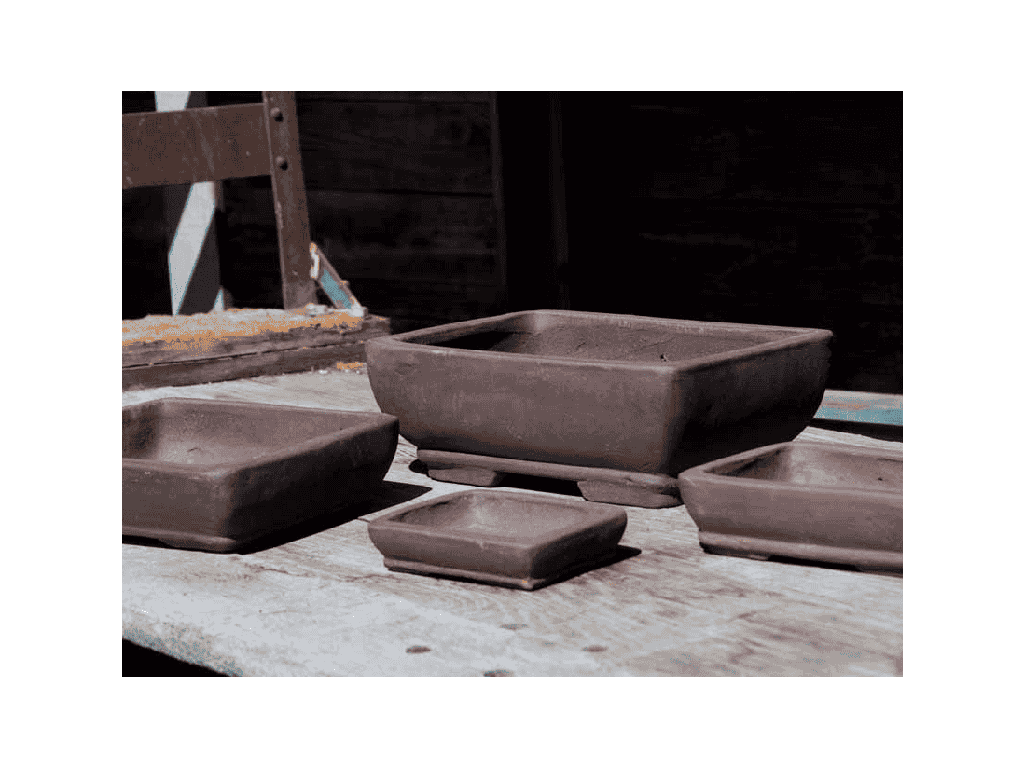 RECTANGULAR BONSAI PLANTER, PURPLE CLAY, SET OF 4 - 12.5" X 10.0" X 3.5", 10.5" X 8.5" X 3.0", 8.5" X 6.5" X 3.0", 6.5" X 5.5" X 2.5"