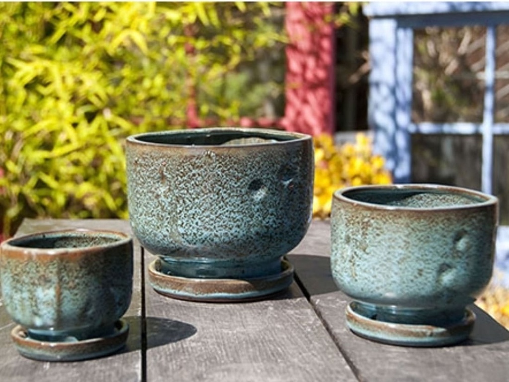 [PY-I1236CBS-B-C6] FINGER POT WITH ATTACHED SAUCER, CARIBBEAN SEA, 6.5" X 5.5" (SOLD IN CASE OF 6)