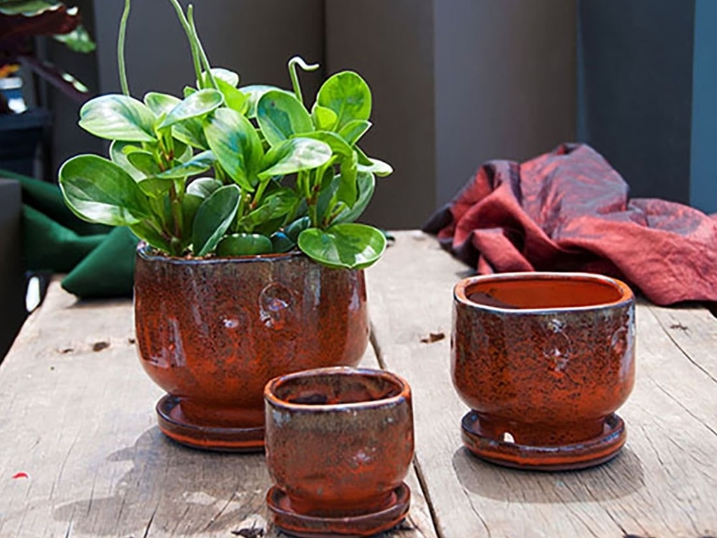 FINGER POT WITH ATTACHED SAUCERS, SEDONA, SIZE C, 4.0"x3.5"x3.0" (SOLD IN CASE OF 8)