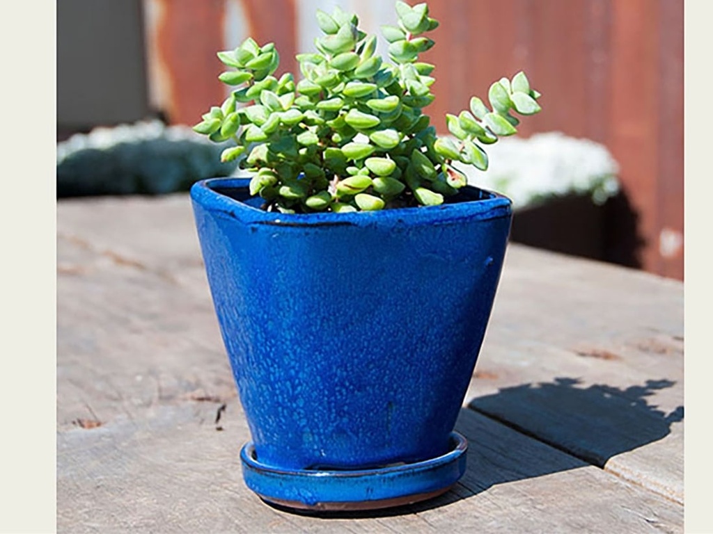 OAHU INDOOR PLANTER WITH ATTACHED SAUCER, FALLING BLUE, 5"X4.5" (SOLD IN CASE OF 6)