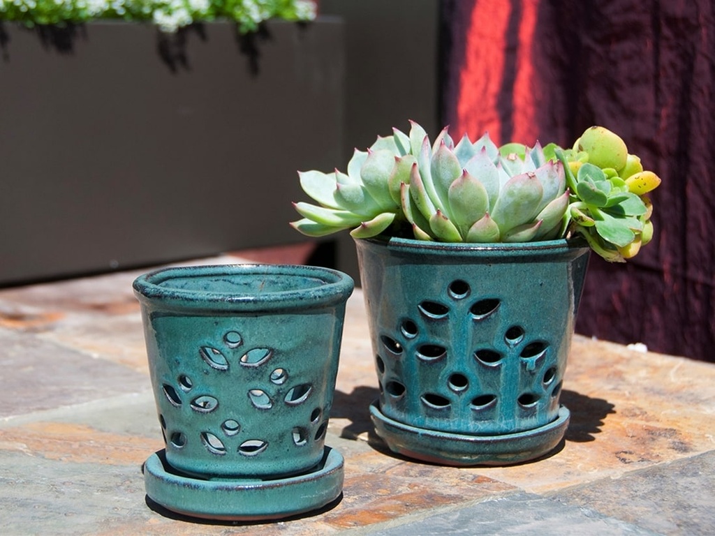 WAIKIKI ORCHID POT, JADE, 7.5" X 6" (SELL BY CASE OF 4)