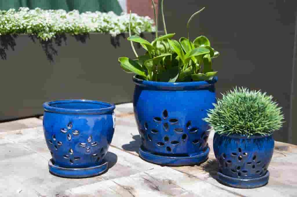 HILO ORCHID POT, FALLING BLUE, 6" X 5", (SOLD BY CASE OF 6)