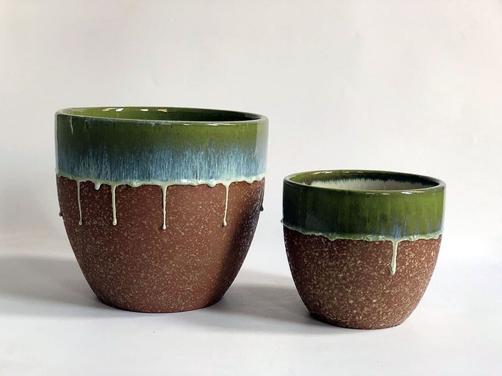 VALENCIA,GREEN CONTINENTAL SAND, SET OF 2- 11.5"X10.0",8.5"X7.5"