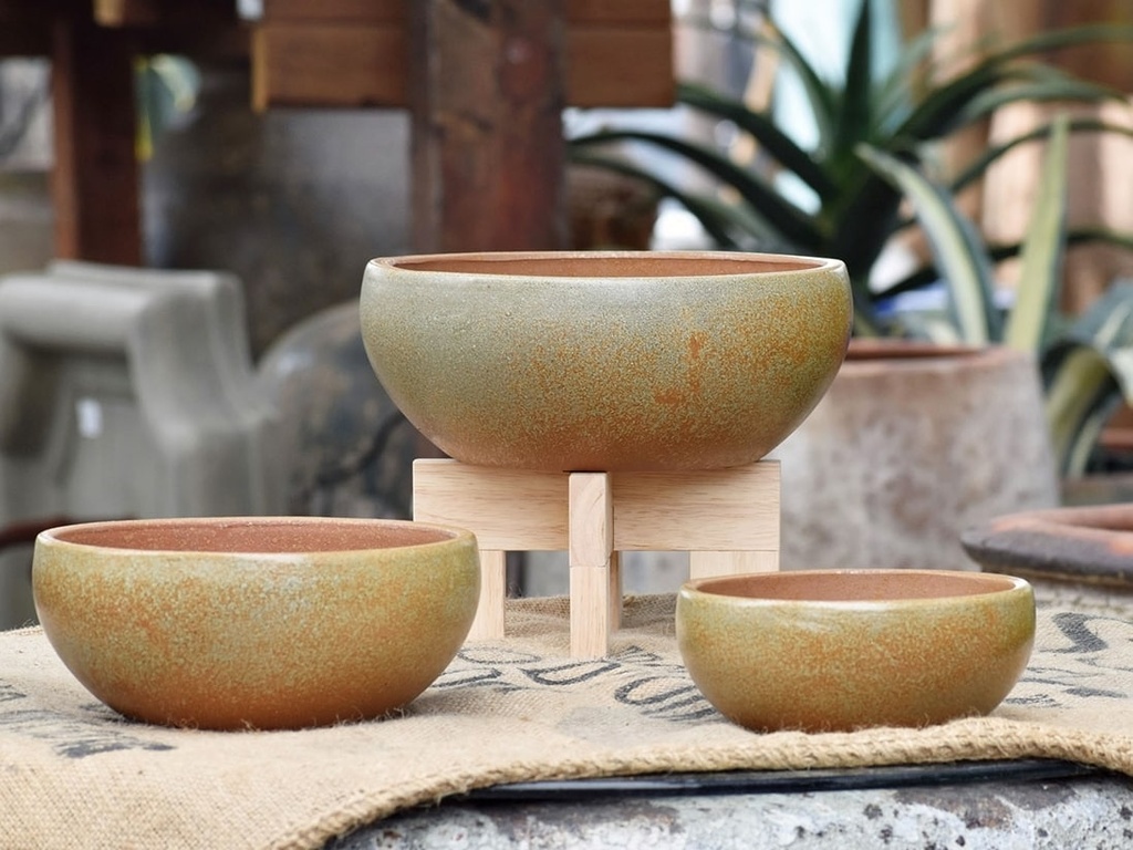 CHERRY BLOSSOM BOWLS, RAKU CLAY, SET OF 3-10.5"X4.5", 9.0"X3.5", 7.0"X3.0", SOLD IN CASE OF 2