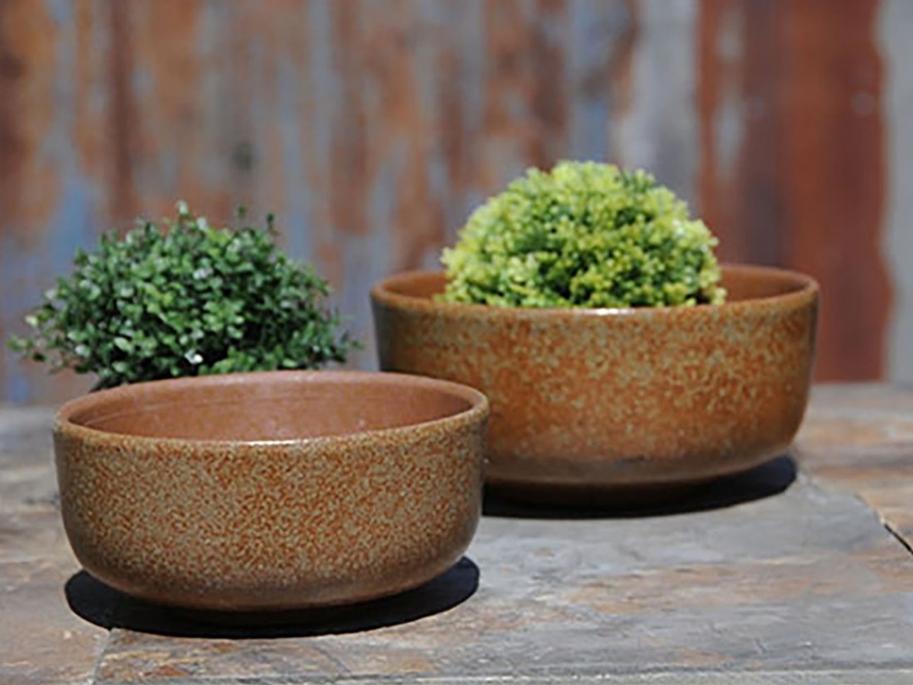 SUCCULENT BOWL, RAKU CLAY, SET OF 2 - 7.0" X 3.5", 6.0" X 3.0" (SELL BY CASE OF 2)