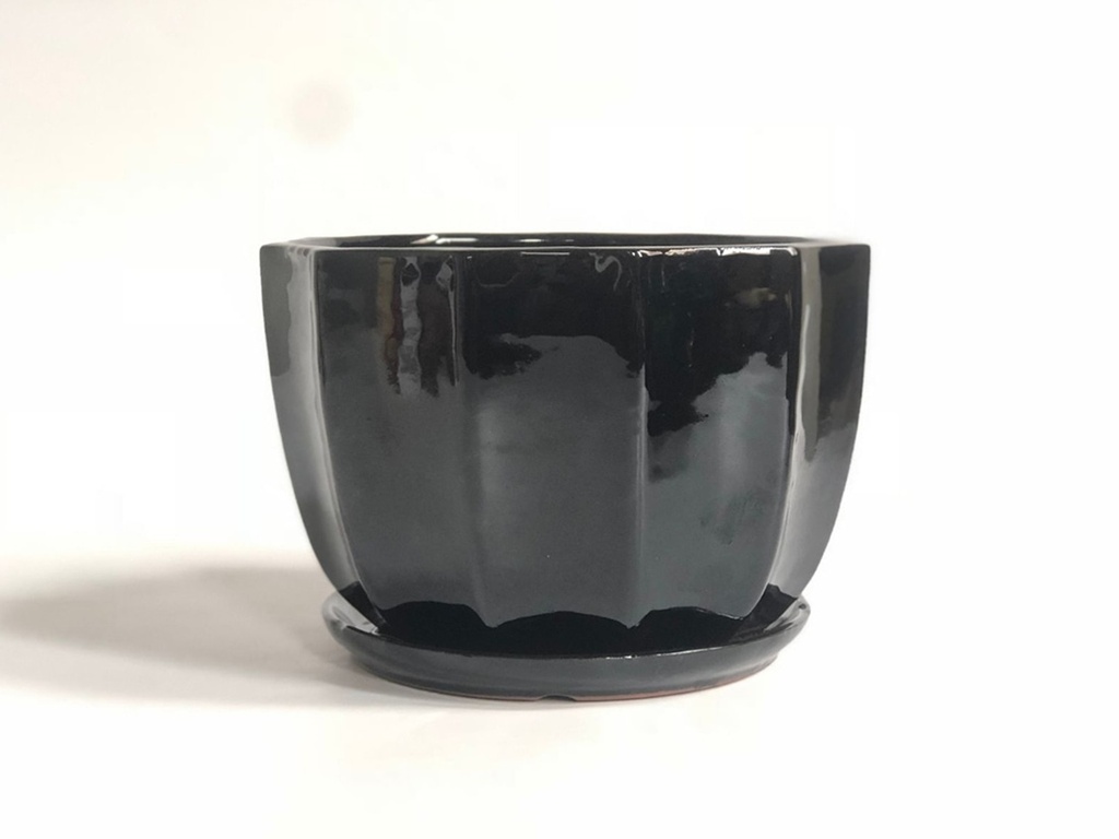 CLAMSHELL PLANTER WITH ATTACHED SAUCER, BLACK, C SIZE, 6.5"X4.5" (SOLD IN CASE OF 6)