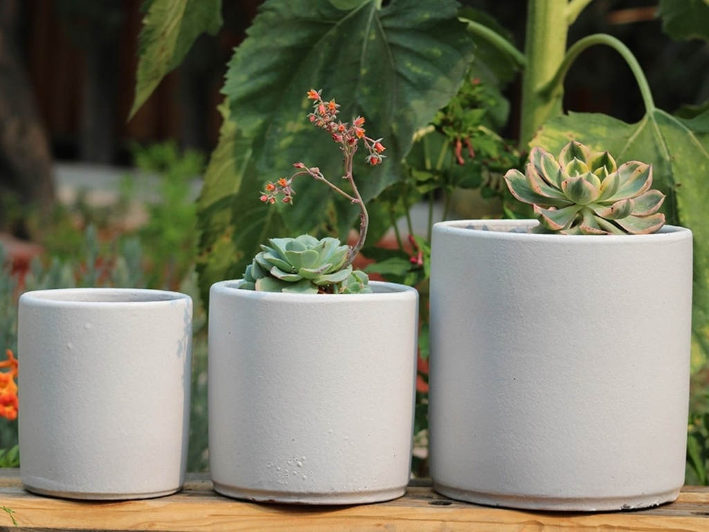 BEGONIA PLANTER, ROCK WHITE ,SET OF 3 - 8.5"X8.5",6.5"X6.5",5.5X5.5,