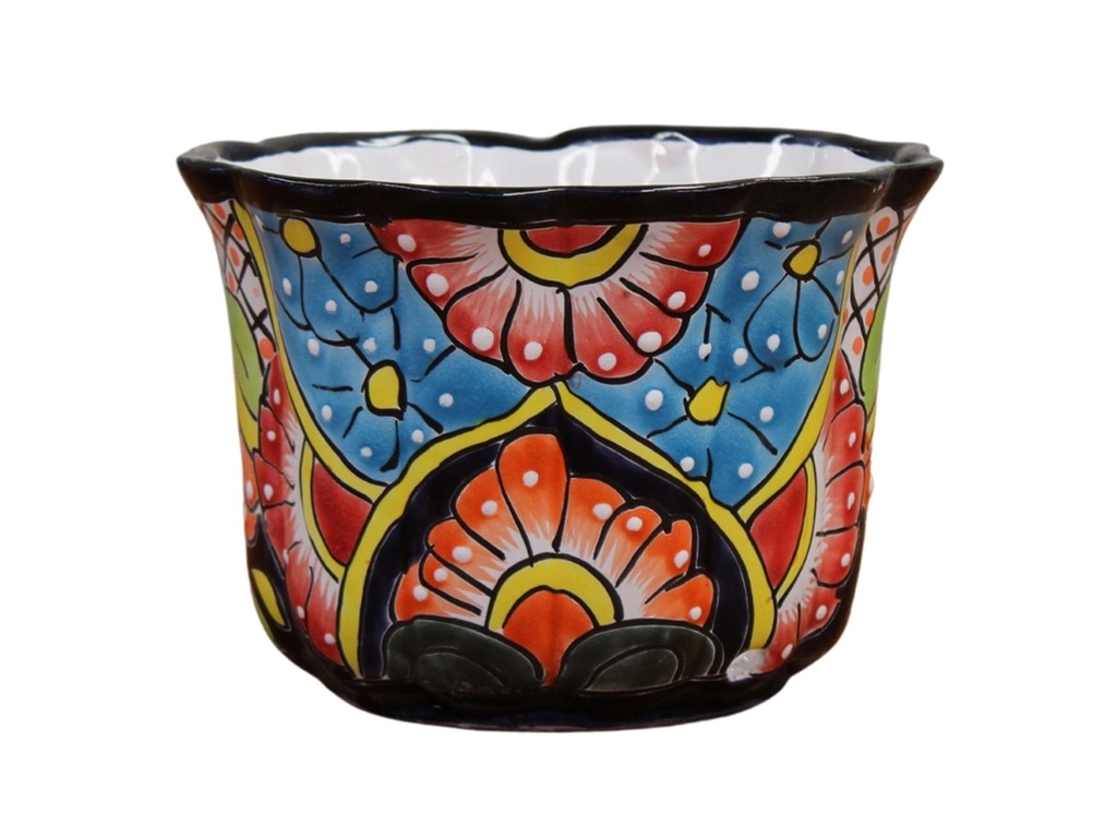 TALAVERA WAVY PLANTER WITH ATTACHED SAUCER, 8"X6", SOLD IN CASE OF 4