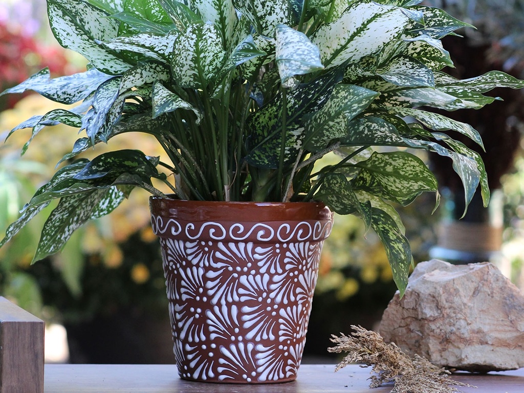 [TL-J5116CST-C2] GARDEN VASE POT, LARGE, 7.5" x 8", CHRYSANTHEMUM TERRA COTTA, SOLD IN CASE OF 2