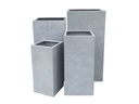 TALL SQUARE PLANTER, CEMENT GREY, SET OF 4-15.5"x15.5"x31.5", 13.5"x13.5"x27.5", 11"x11"x23.5", 9"x9"x19.5"