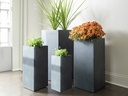 TALL SQUARE PLANTER, ECOSTONE GREY, SET OF 4- 15.5"x15.5"x31.5", 13.5"x13.5"x27.5", 11"x11"x23.5", 9"x9"x19.5"