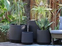 CORRUAGTED RAIDUS PLANTER, BLACK, SET OF 4- 22.5"X21.5", 18.5"X17.5", 14.5"X14", 12'X11.5'