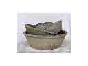 NEWBURY TERRA COTTA FARM POTS, MOSSED BLACKSTONE, 12.0"X4.0", 9.5"X3.0", 9.0"X2.5", 6.0"X2.0" (SOLD IN CASE OF 2 SETS)
