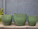 LARGE JUPITER PLANTER, PEACOCK GREEN, SET OF 3- 15.5"X14", 13"X12", 10"X10"