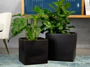 SQUARED OLIVE TREE PLANTER, STEEL BLACK, SET OF 2- 14.0"X14.0", 12.0"X12.0"