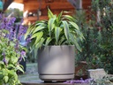 MID MODERN PLANTER WITH DETACHED SAUCER, HEATHER GREY, 14.0"X12.0", 14.0"X2.5"
