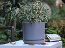 MID MODERN PLANTER WITH DETACHED SAUCER, HEATHER GREY, 12.0"X10.5", 12.0"X2.5"