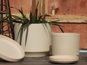 MID MODERN PLANTER WITH DETACHED SAUCER, IVORY CLAY, 12.0"X10.5", 12.0"X2.5"