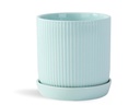 FLUTED CYLINDER PLANTER WITH ATTACHED SAUCER, PASTEL GREEN, 7.0"x 7.5", SOLD IN CASE OF 6