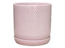 DOTTED CYLINDER PLANTER WITH ATTACHED SAUCER, PASTEL BABY PINK, 5.0"x5.5", SOLD IN CASE OF 8