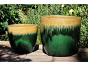 MANDEVILLA TAPERED PLANTER, GOLD ON FOREST GREEN, SET OF 4- 18"X17.5", 15"X12.5", 11.5"X10.5", 7.5"X6.5"