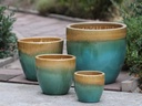 MANDEVILLA TAPERED PLANTER, GOLD ON TURQUOISE, SET OF 4- 18"X17.5", 15"X12.5", 11.5"X10.5", 7.5"X6.5"