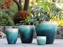 VICTORIA AGAVE PLANTER, PEARL ON SEA FOAM GREEN, SET OF 4- 19.5"X21", 15.5"X16.5", 11"X12.5", 8"X7"