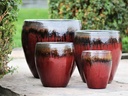 VICTORIA AGAVE PLANTER, RED COPPER ON OX RED, SET OF 4- 19.5"X21", 15.5"X16.5", 11"X12.5", 8"X7"