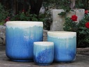 LANTANA PLANTER, PEARL ON SEA FOAM BLUE, SET OF 3- 19.5"X19.5", 14.5"X15.5", 10"X11"