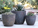 COCO POTS, CORAL RUST, SET OF 3-19"X17", 15'X13", 12"X11"